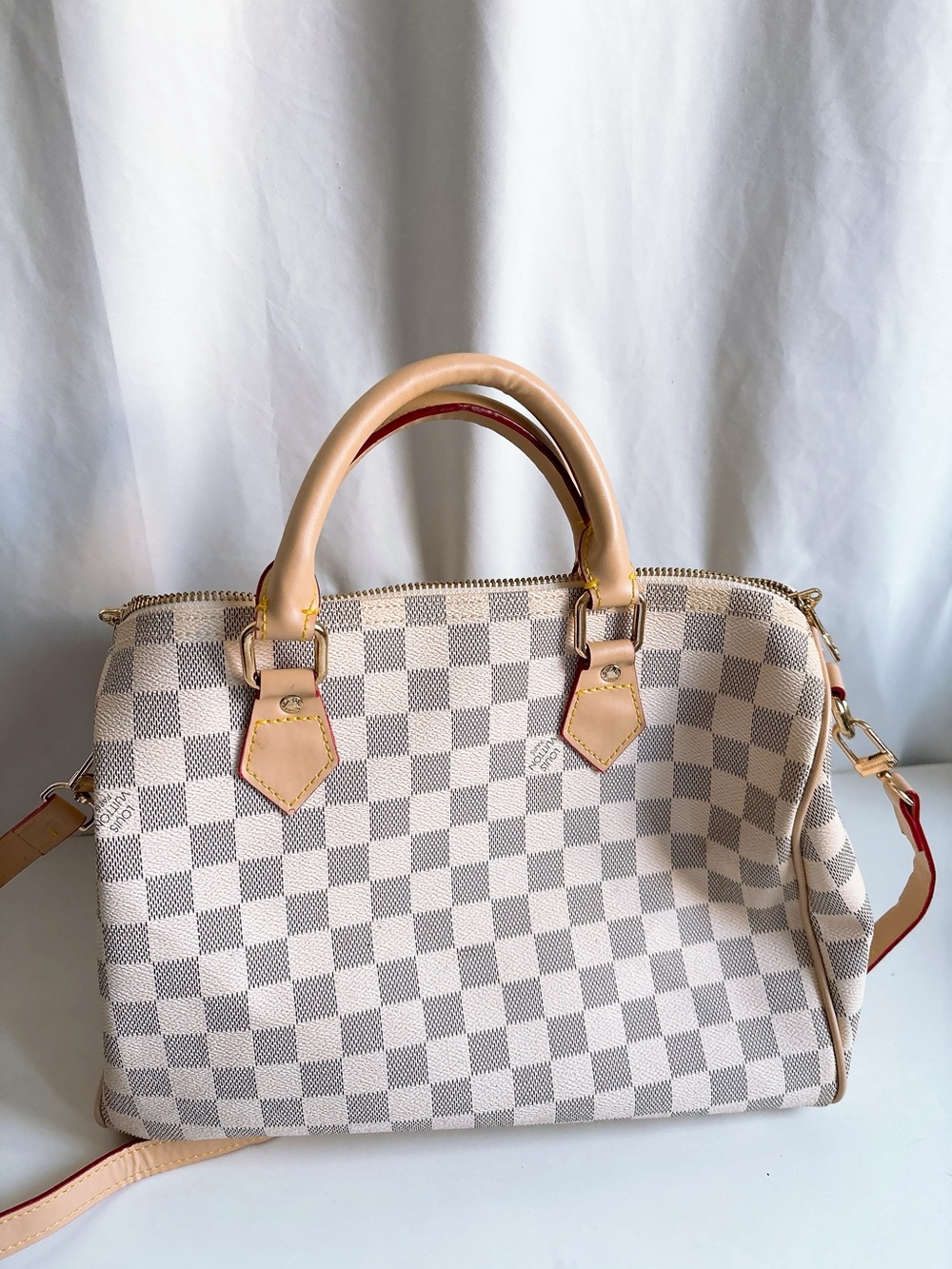lV paris cream checkered bag
